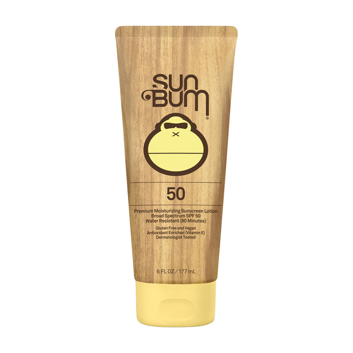Sun Bum front tube packaging showing SPF 50 and moisturizing features for reliable protection