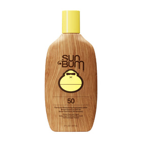 Sun Bum front packaging showing SPF 50 and 8 oz, clear protection focus