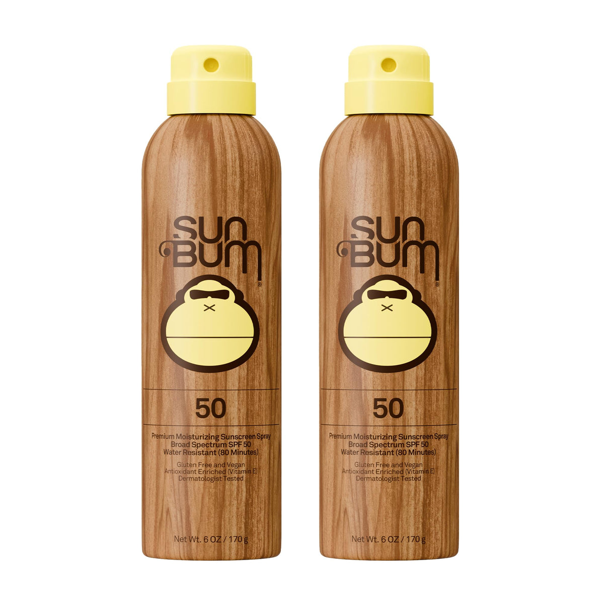 Sun Bum front view of SPF 50 spray can showing branding and label benefits