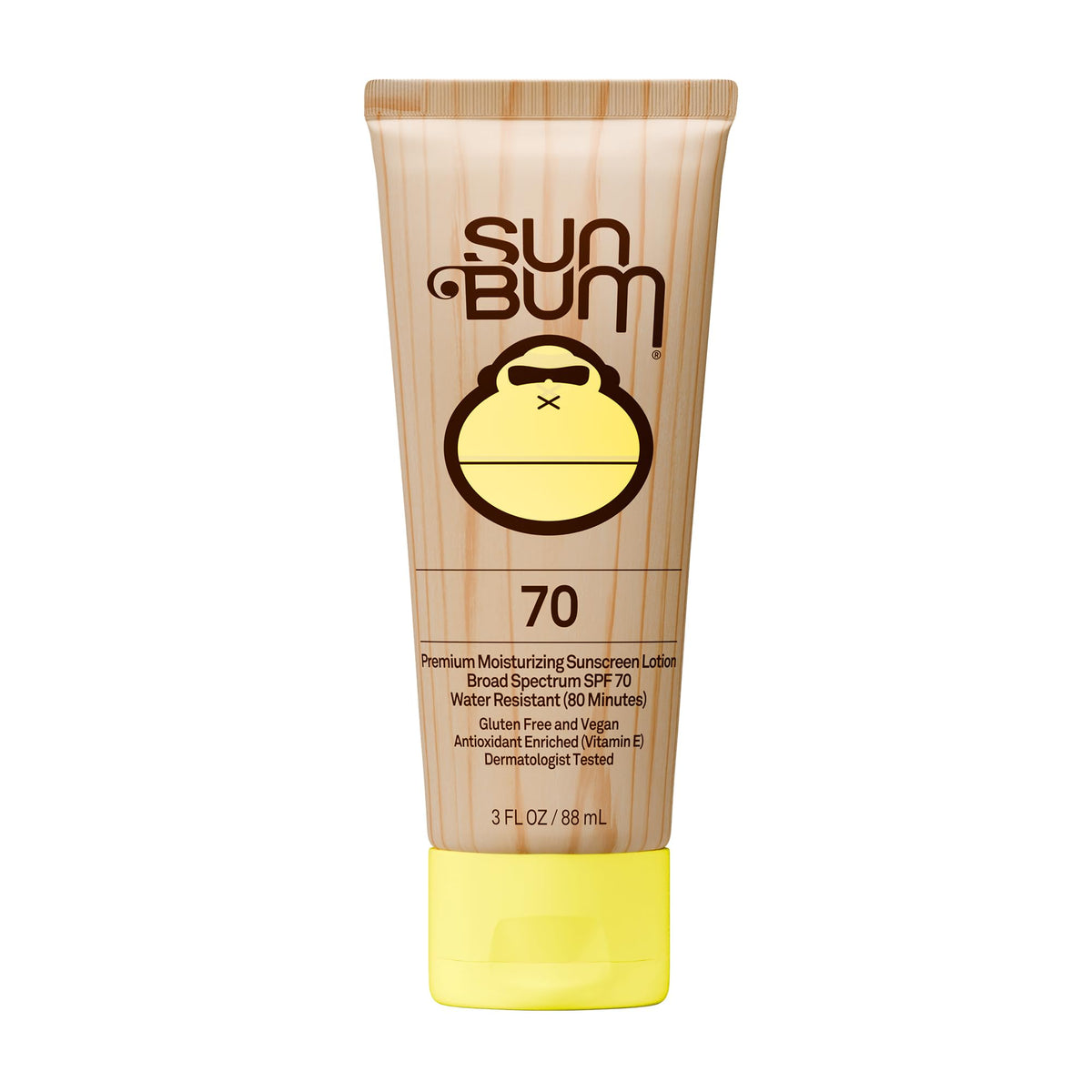 Sun Bum front packaging showing SPF 70 and travel-friendly size benefit