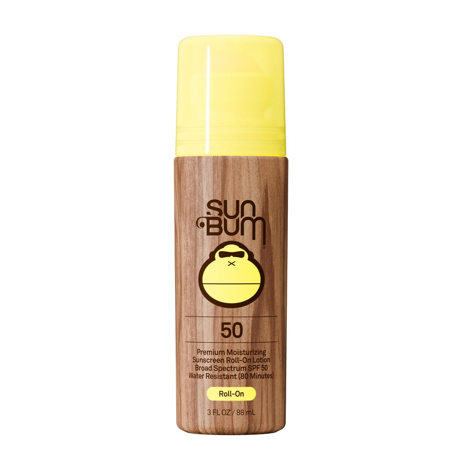 Sun Bum front packaging showing SPF 50 travel roll-on for easy protection