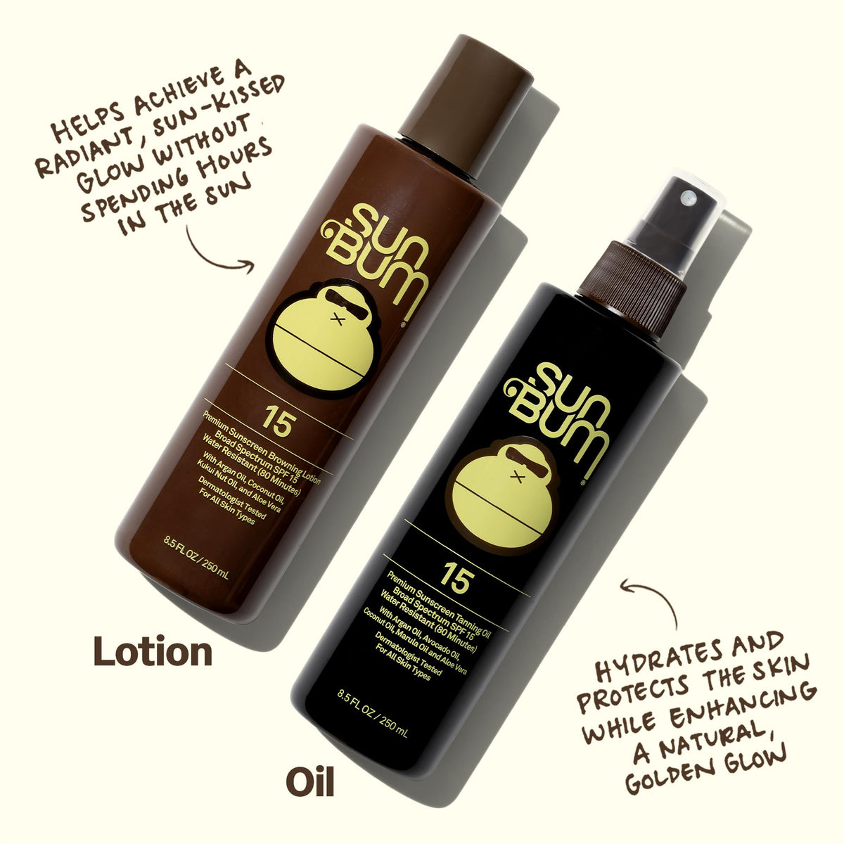 Sun Bum bottle next to sunglasses to show scale, brand travel-friendly benefit