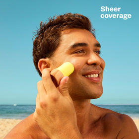 Sun Bum stick being applied to nose demonstrating precise, quick facial coverage