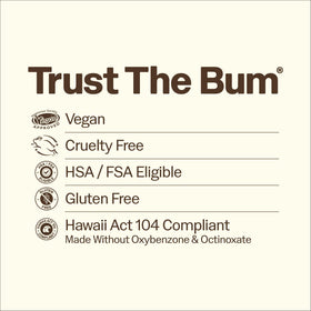 Sun Bum label close-up highlighting zinc oxide and reef-safe ingredients