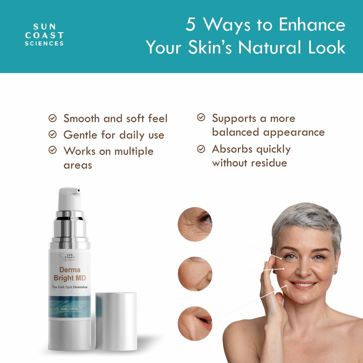 Sun Coast Sciences close-up of serum texture demonstrating lightweight absorption and hydration benefit