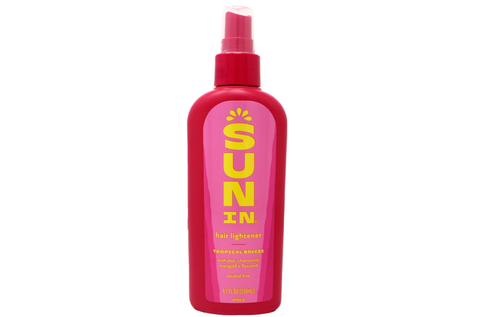 Sun In bottle front packaging showing label and tropical scent benefits