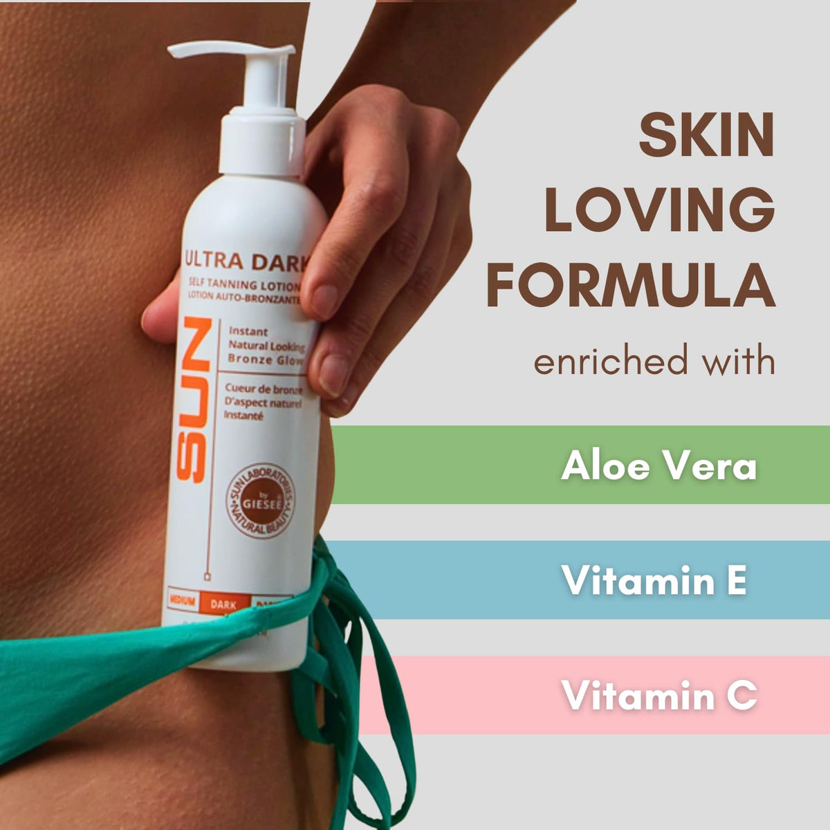 Sun Laboratories by Giesee applying lotion to leg for even bronzing