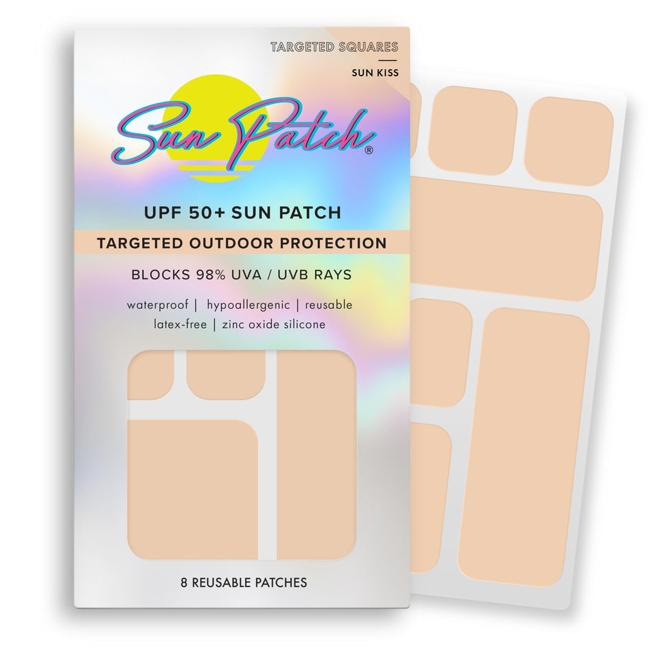 Sun Patch front packaging showing Sunkiss nude squares and clear benefits
