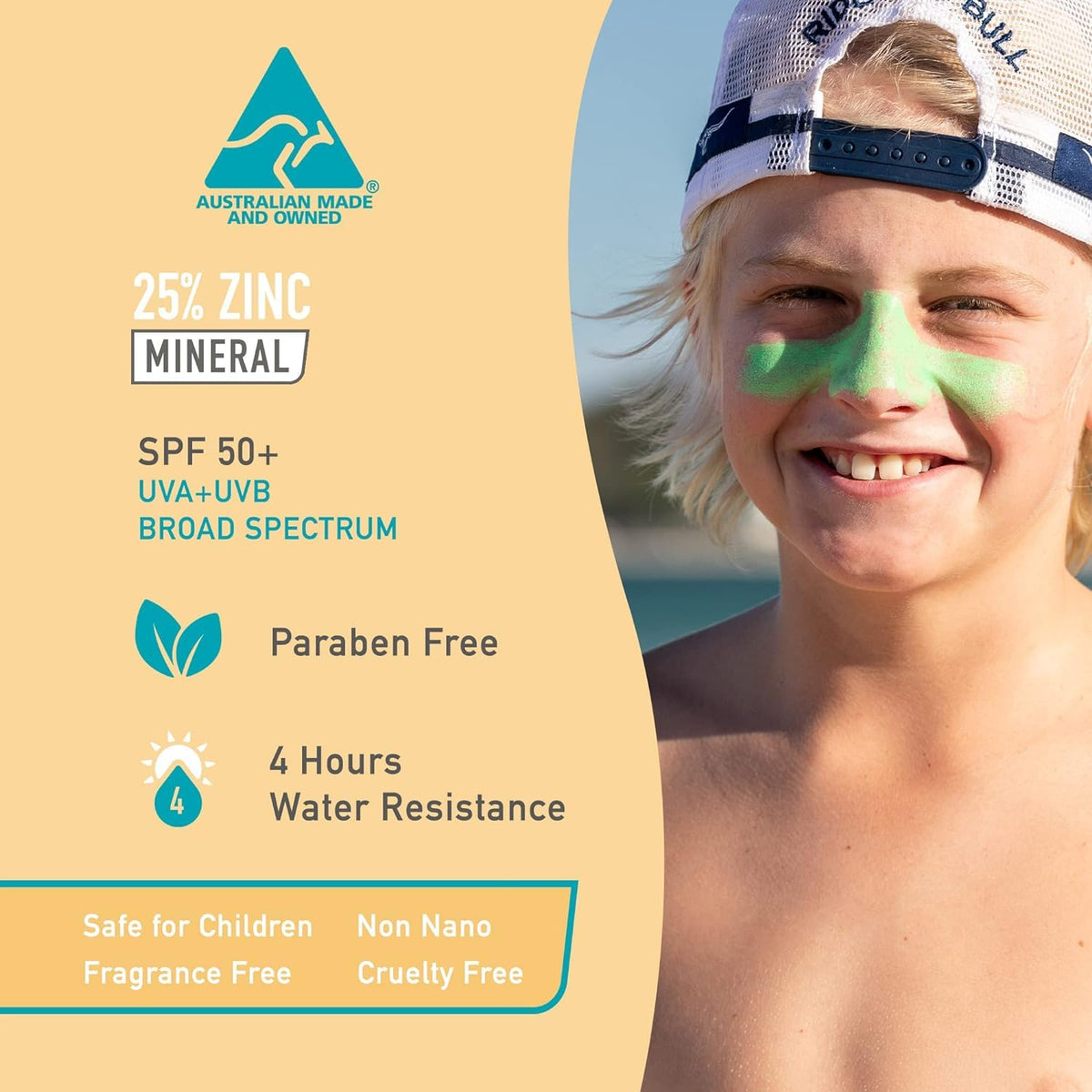 Sun Zapper application on child cheek demonstrating visible coverage
