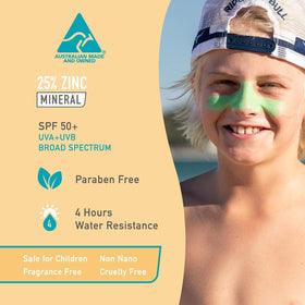 Sun Zapper application on child cheek demonstrating visible coverage