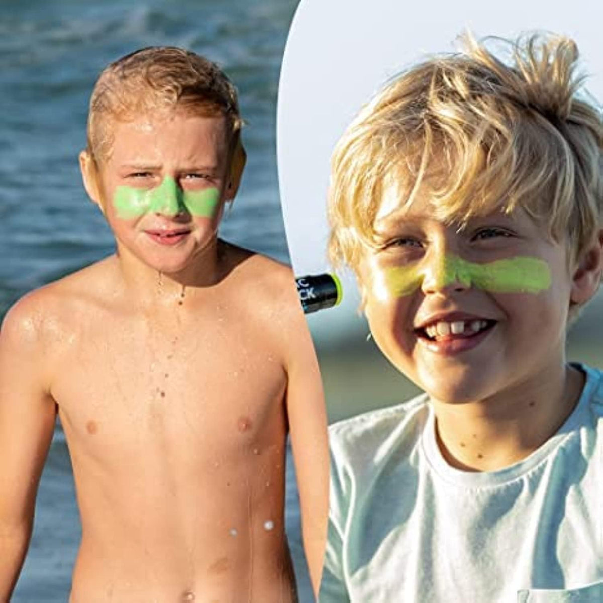 Sun Zapper family on beach using sticks illustrating water-resistant sun protection