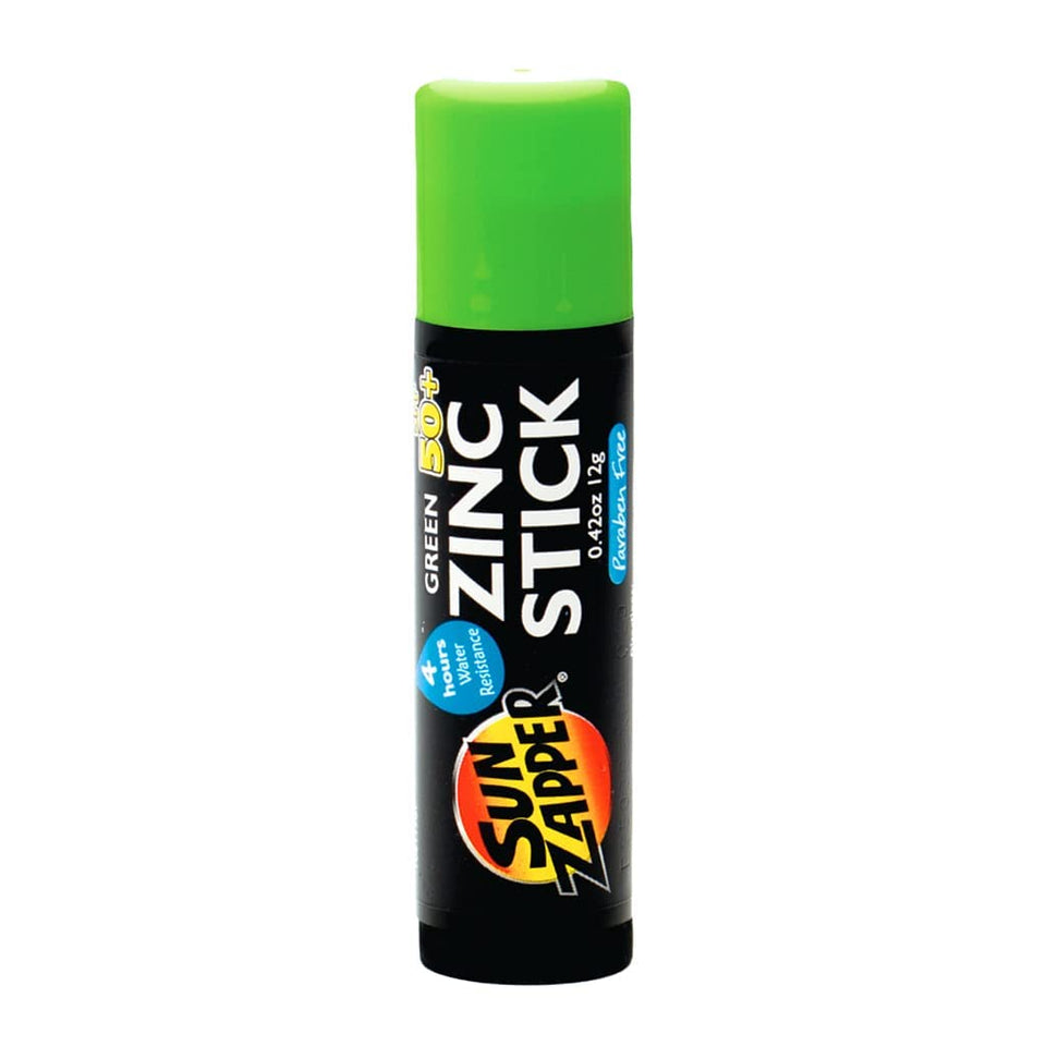 Sun Zapper green stick front packaging showing SPF 50 plus protection