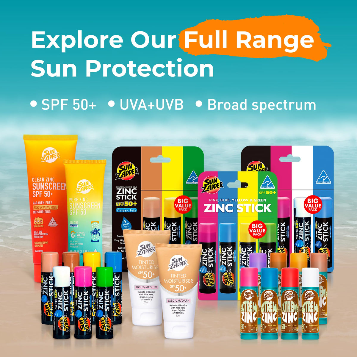 Sun Zapper family at beach applying stick for easy sun protection