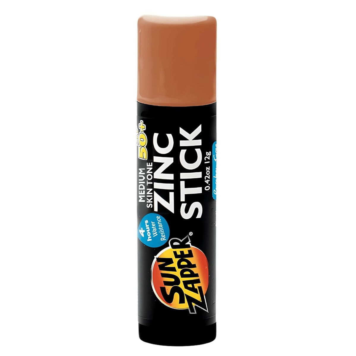 Sun Zapper front packaging showing stick and SPF benefit on medium skin