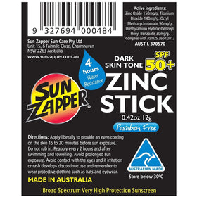Sun Zapper label close-up showing mineral ingredients and gentle formula