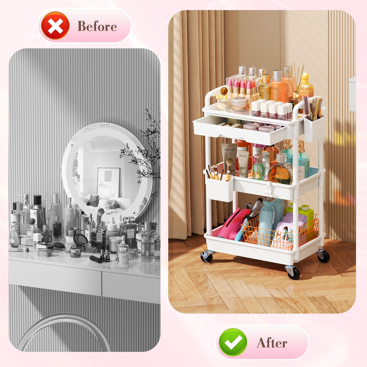 SUNALLY shelves stocked with skincare and palettes for visible access