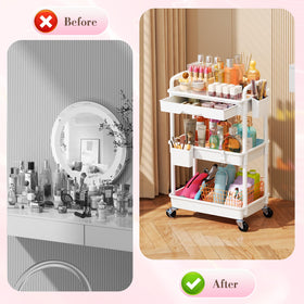 SUNALLY shelves stocked with skincare and palettes for visible access