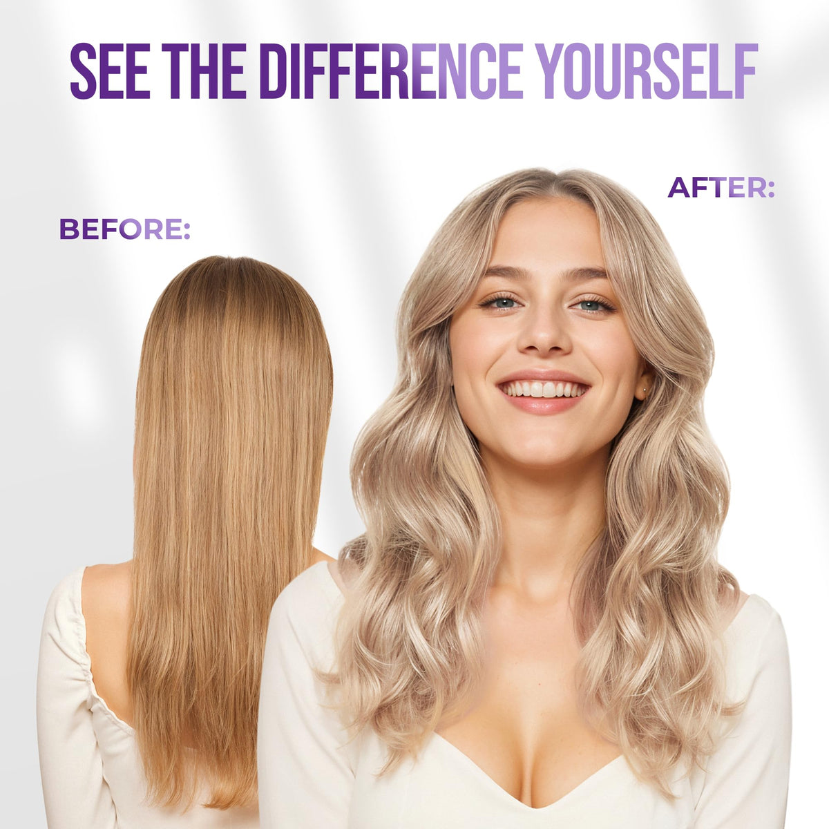 SUNATORIA before-and-after image highlighting reduced brassiness