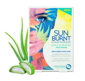 Sunburnt front packaging of the face mask showing calming after-sun remedy