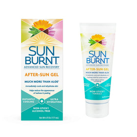 Sunburnt front packaging showing bottle and quick cooling benefit