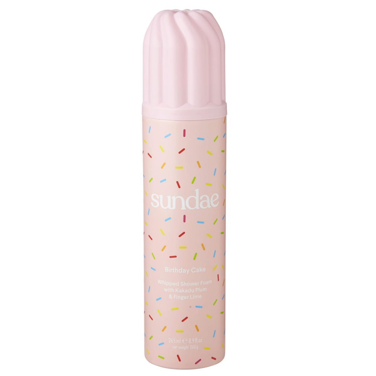 sundae front bottle showing whipped shower foam packaging and playful scent