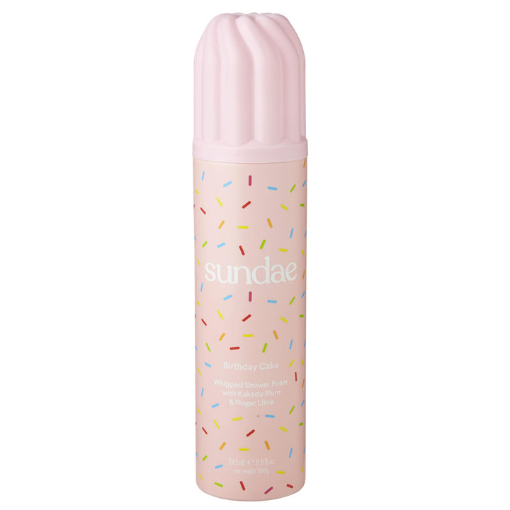 sundae front bottle showing whipped shower foam packaging and playful scent