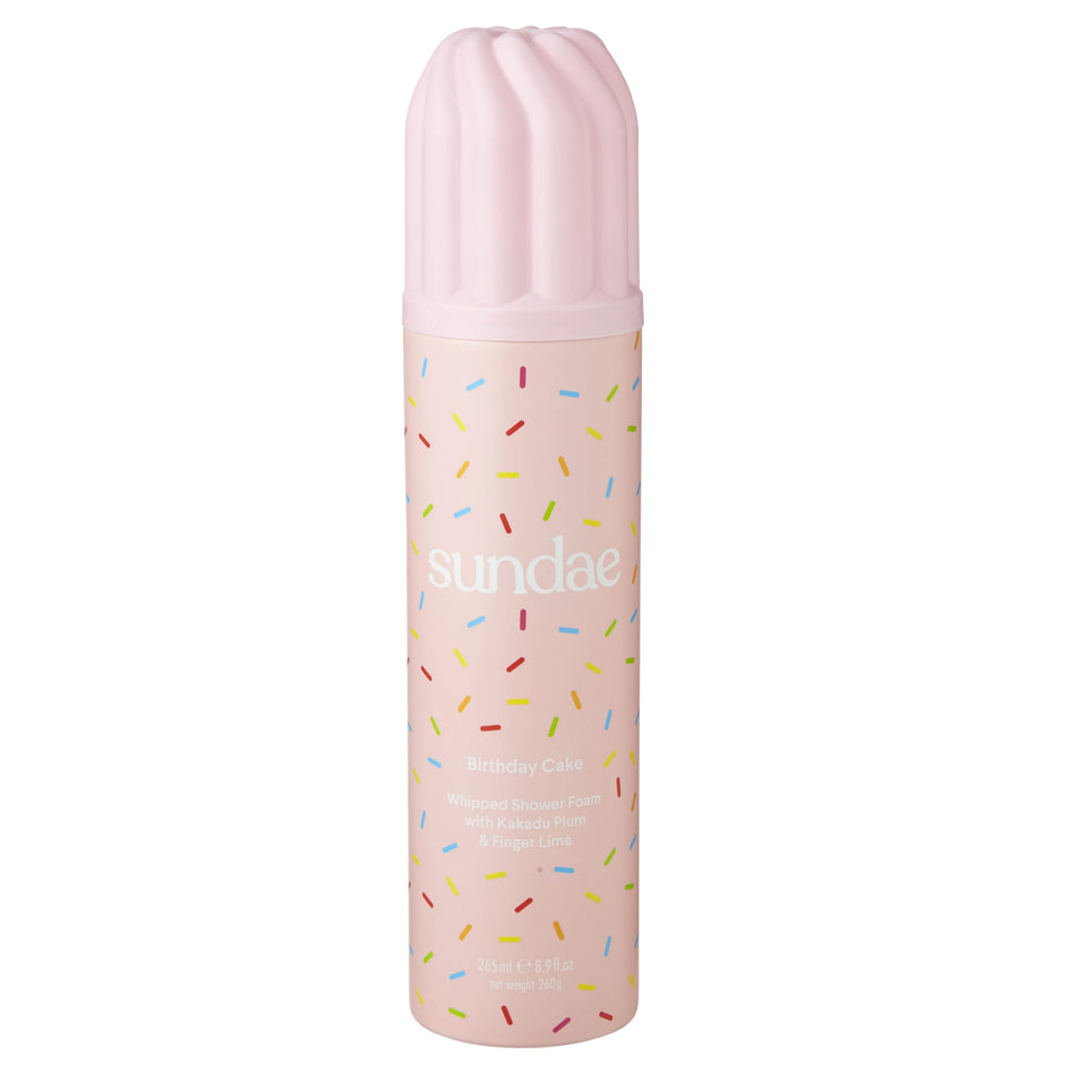 sundae front bottle showing whipped shower foam packaging and playful scent