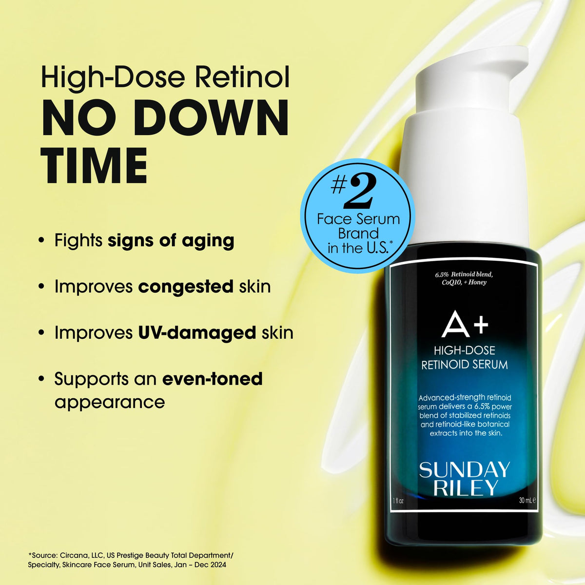 Sunday Riley A+ pipette dispensing serum highlighting precise application benefit