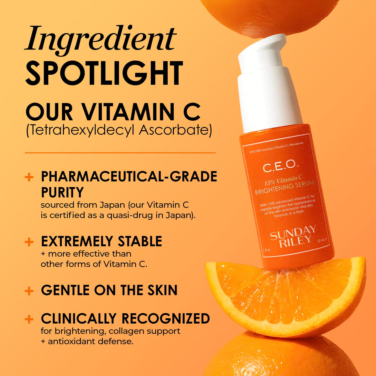 Sunday Riley C.E.O. serum poured on hand showing smooth spreadability and glow
