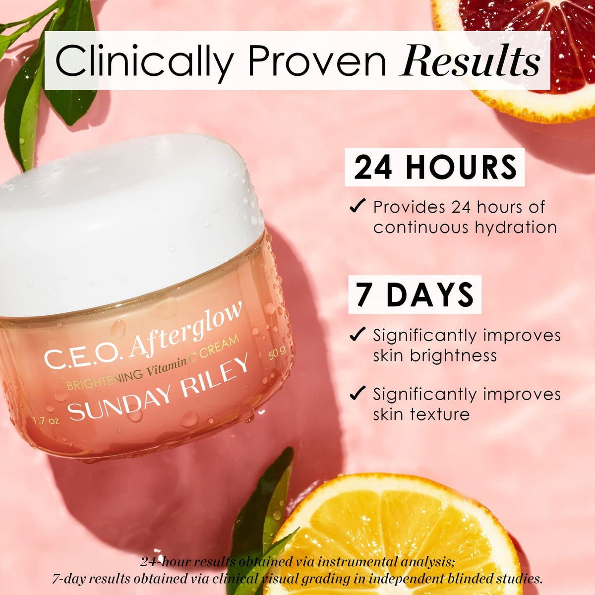 Sunday Riley open jar showing pale gel cream and easy application benefit
