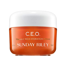Sunday Riley jar front view showing product and signature packaging for easy identification