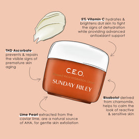 Sunday Riley cream on bathroom counter in morning routine scene promoting daily use