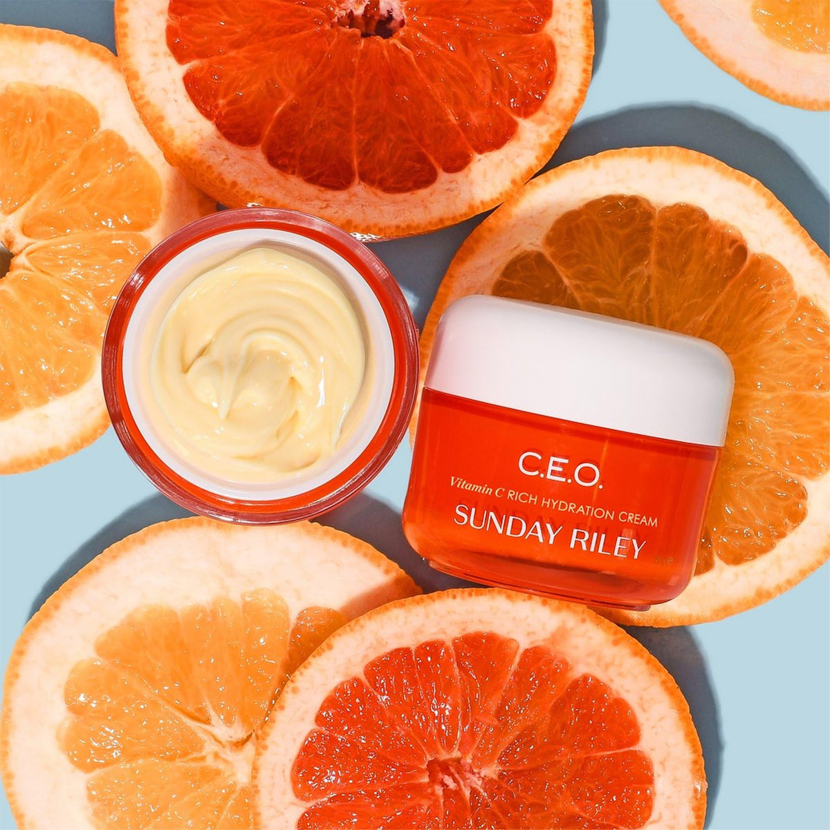 Sunday Riley cream texture close-up displaying creamy consistency and quick absorption benefit