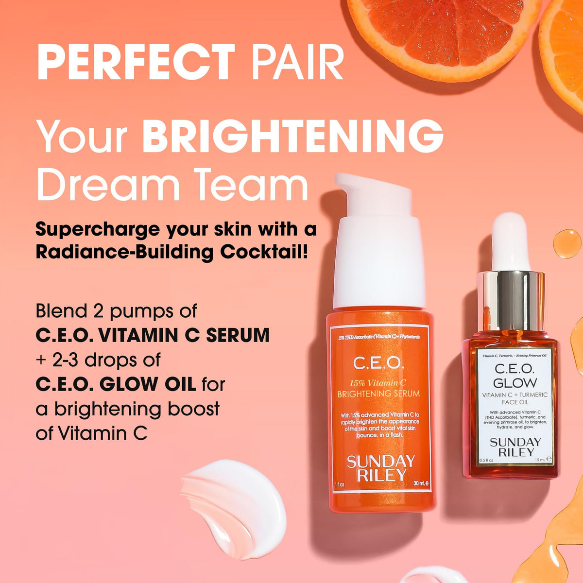 Sunday Riley bottle on bathroom counter in morning routine suggesting radiant skin benefit