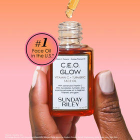 Sunday Riley oil texture close-up demonstrating lightweight absorption and luminous finish