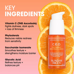 Sunday Riley C.E.O. label close-up showing key ingredients and stability benefit