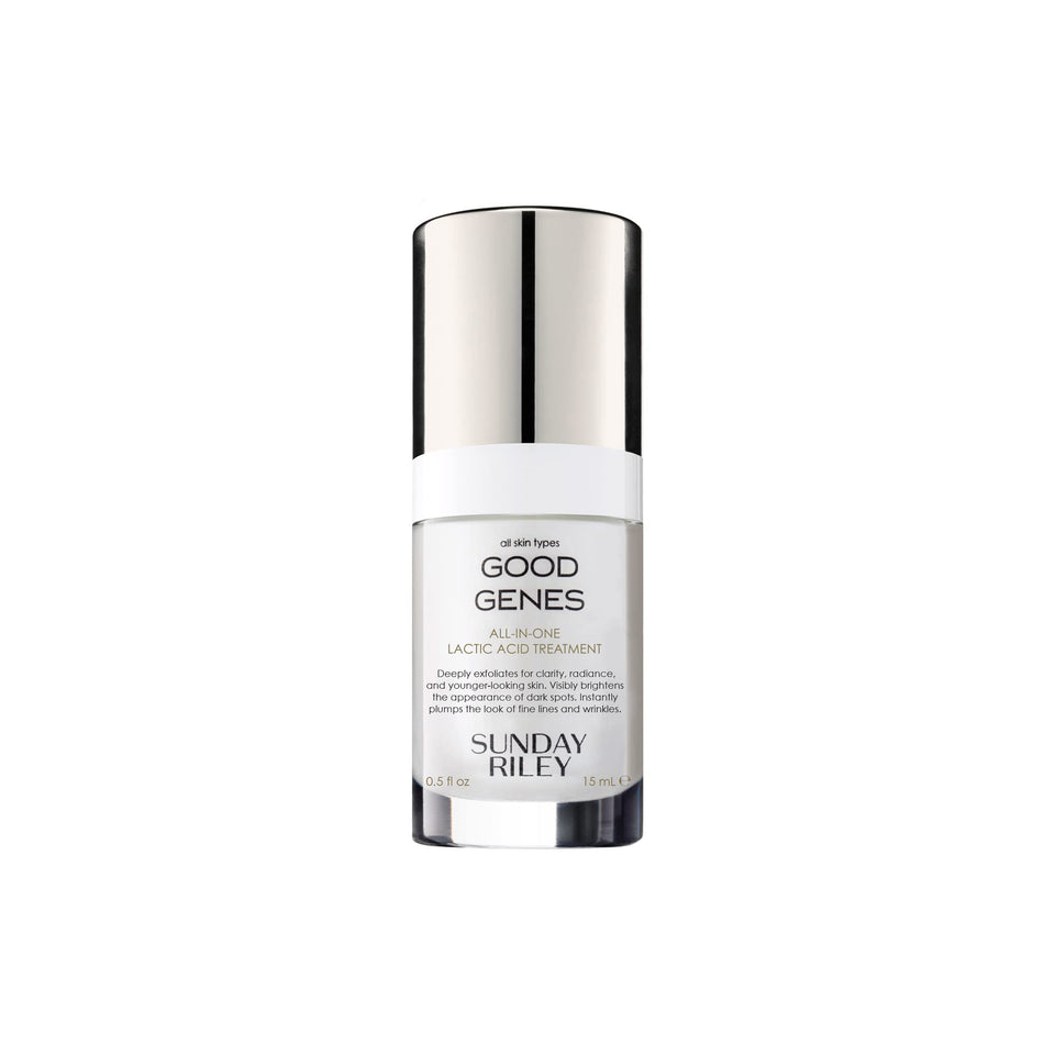 Sunday Riley Good Genes front bottle shows sleek packaging and fast brightening benefit