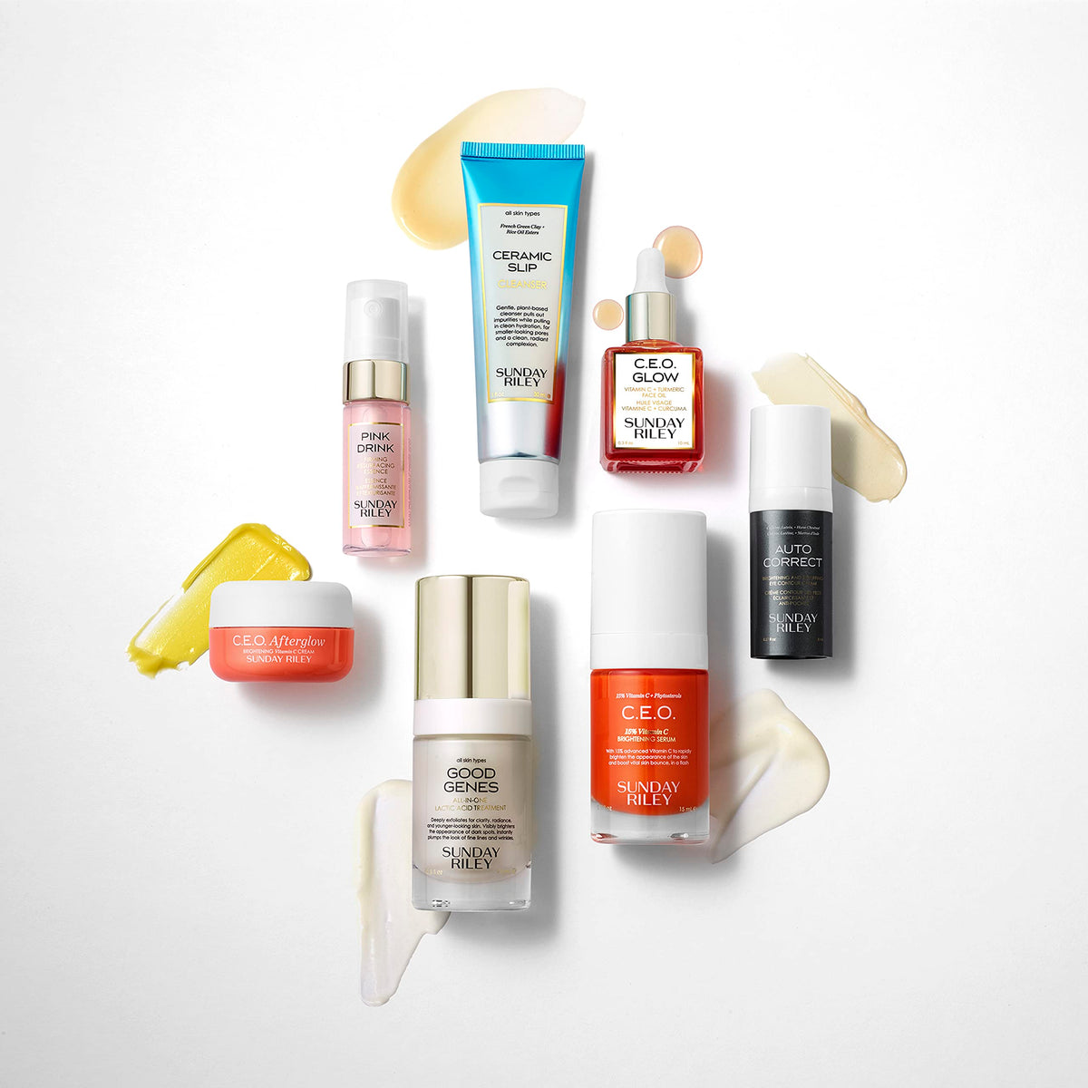 Sunday Riley close-up texture of brightening serum showing vitamin C clarity
