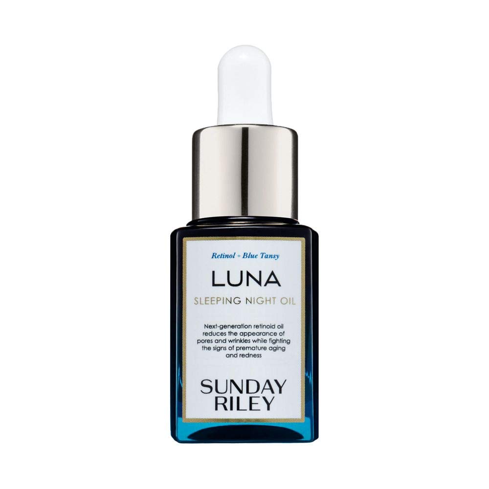 Sunday Riley Luna Retinol Sleeping Night Oil front bottle showing label and packaging benefit: clear product identity