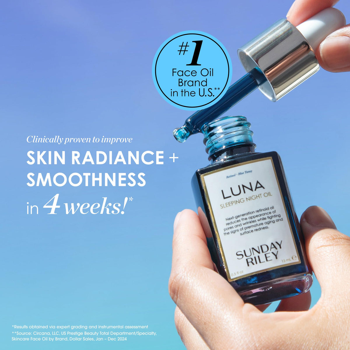 Sunday Riley Luna oil texture close-up showing lightweight oil and smooth absorption benefit