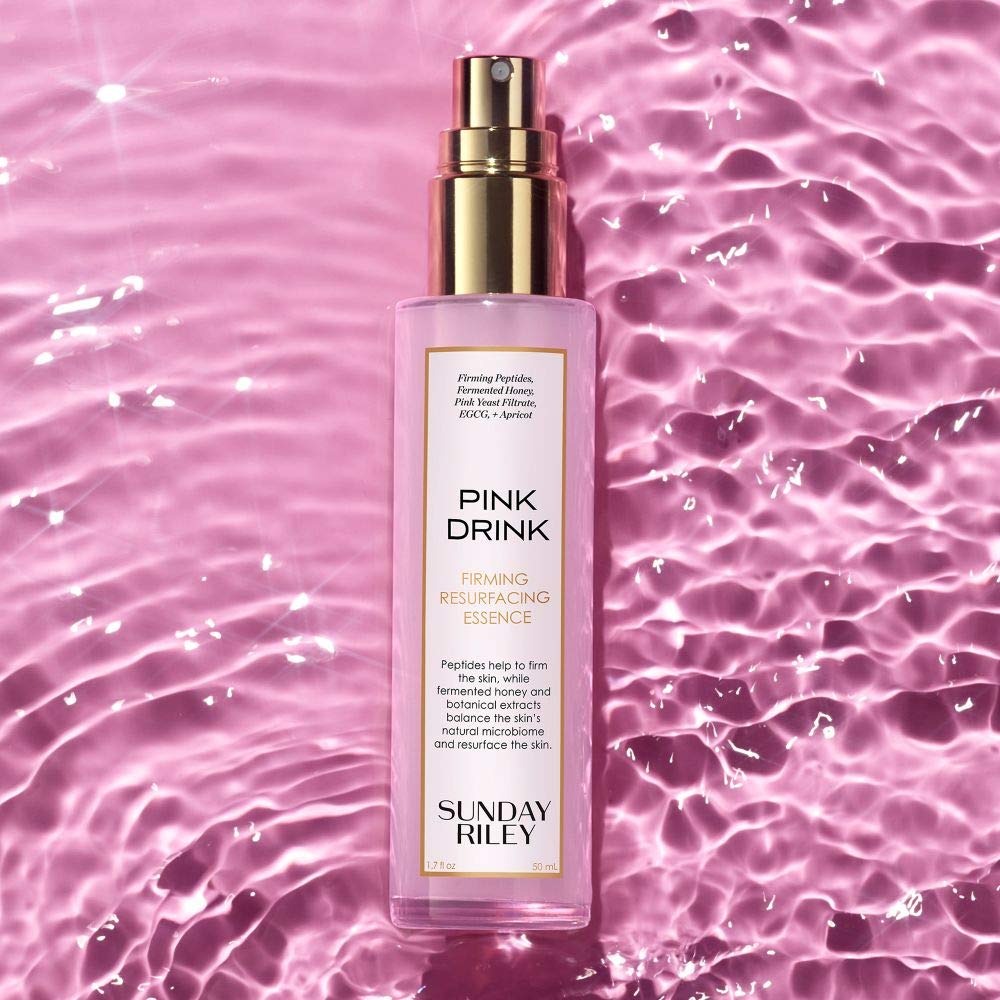 Sunday Riley Pink Drink ingredients display with kelp and honey illustrating prebiotic benefit
