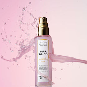 Sunday Riley Pink Drink styled on bathroom shelf demonstrating daily routine integration benefit