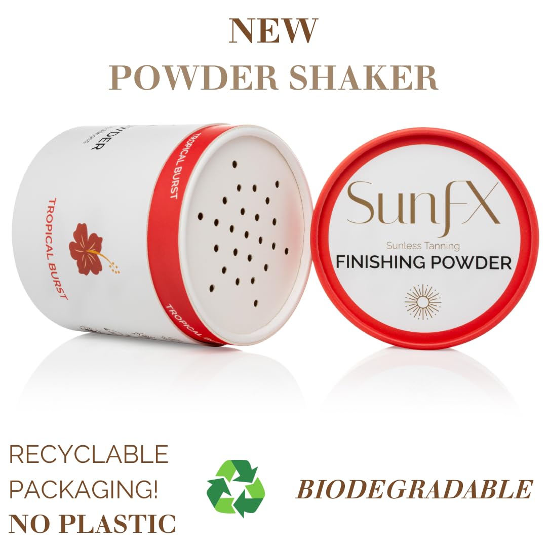 SunFX powder applied with fan brush for smooth nonsticky finish