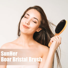 SunHer brush with travel pouch illustrating portability and protection