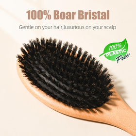 SunHer close-up of softened boar bristles polishing hair for smoothness