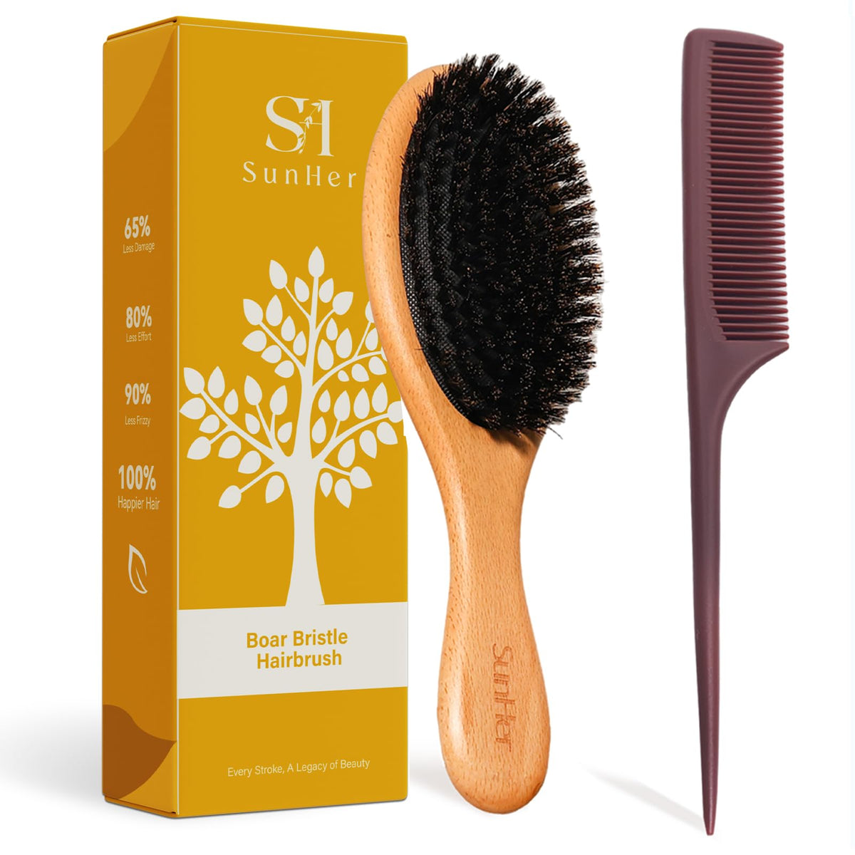 SunHer front view beech wood handle showing comfortable grip and natural finish