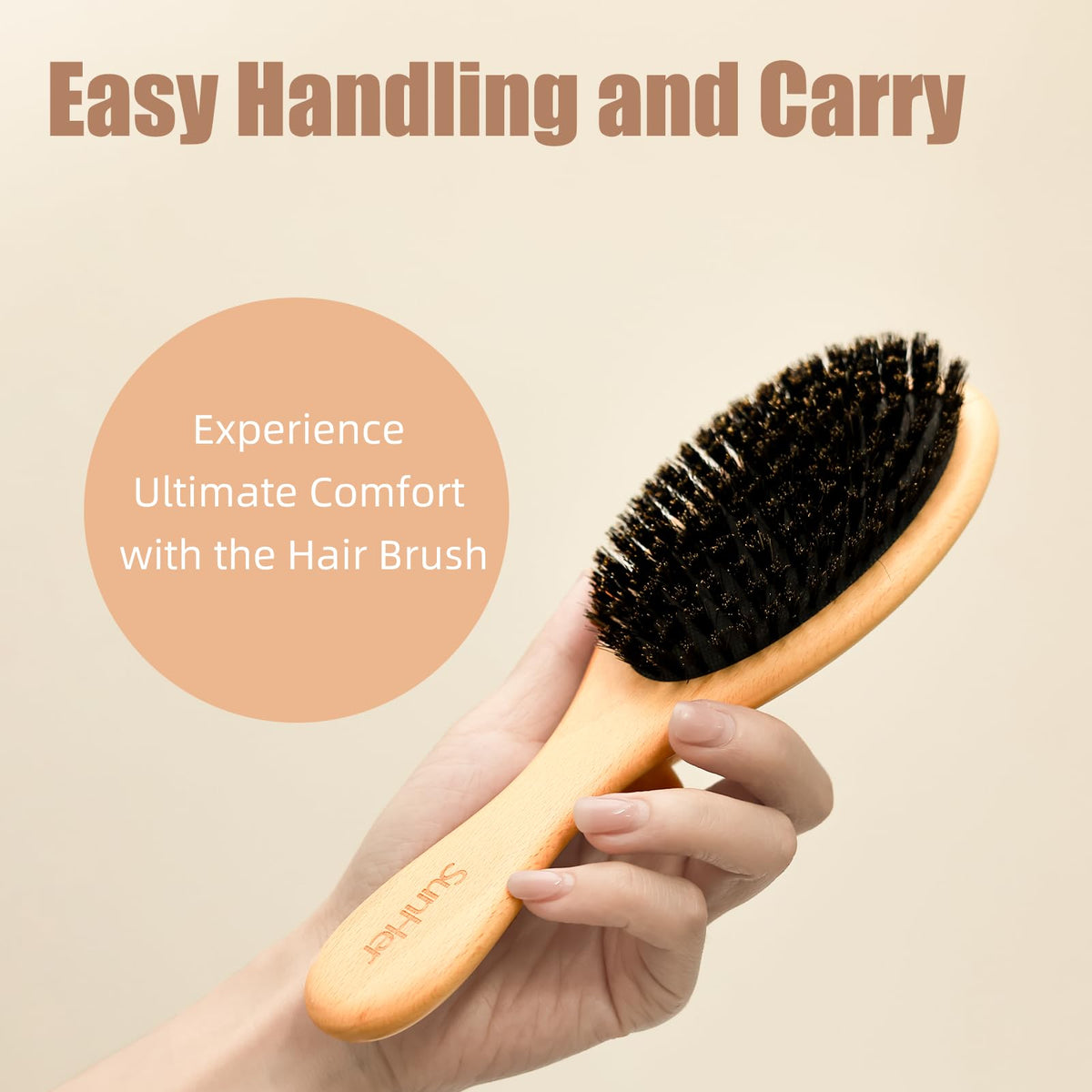 SunHer brush in hand demonstrating compact size and ergonomic control