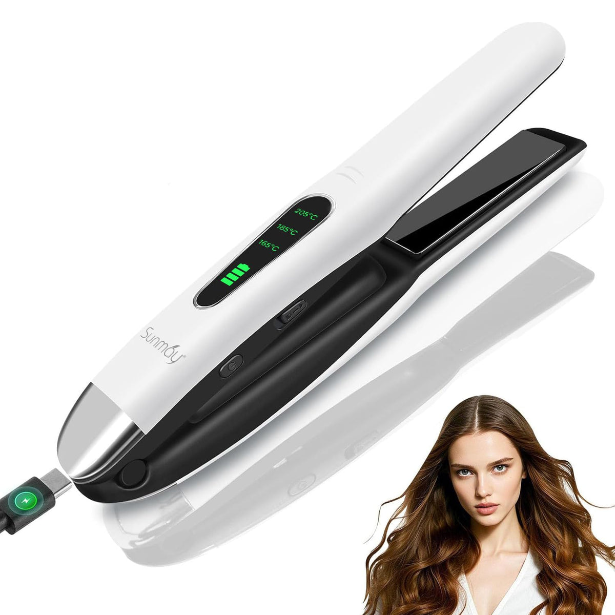 SUNMAY front view of compact flat iron shows portability and quick styling