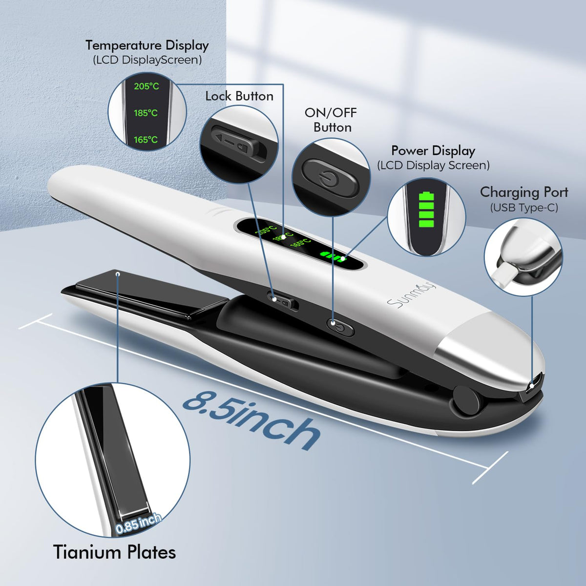 SUNMAY cordless straightening in car illustrates on-the-go styling convenience
