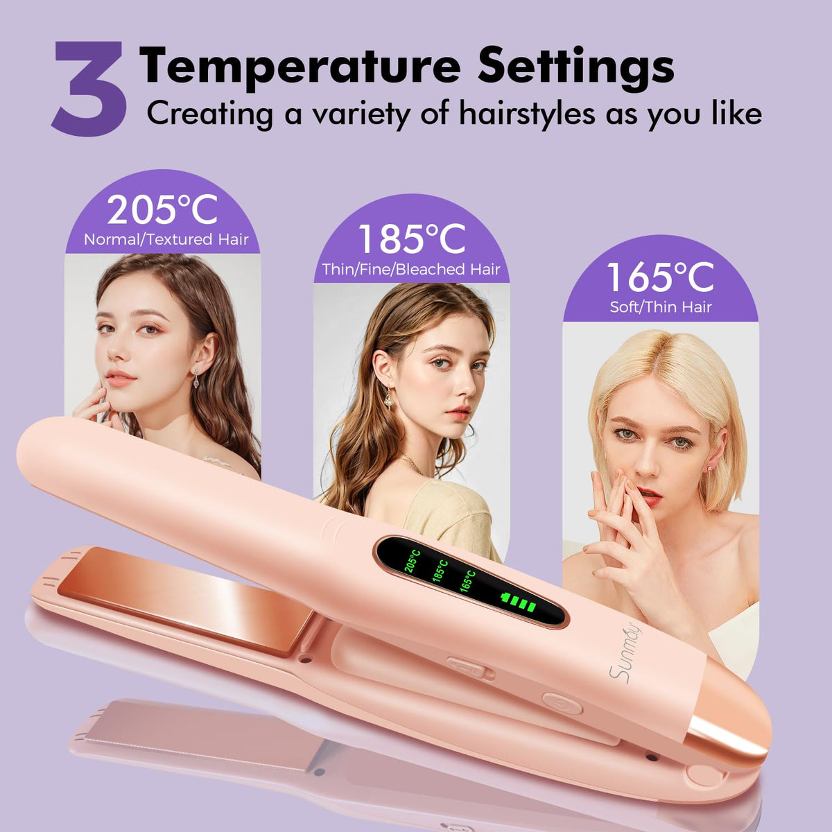 SUNMAY cordless straightener styling hair to a smooth straight finish while traveling